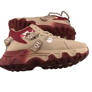 Chunky Graphic Sneakers Beige Red | Streetwear Fashion Trainers